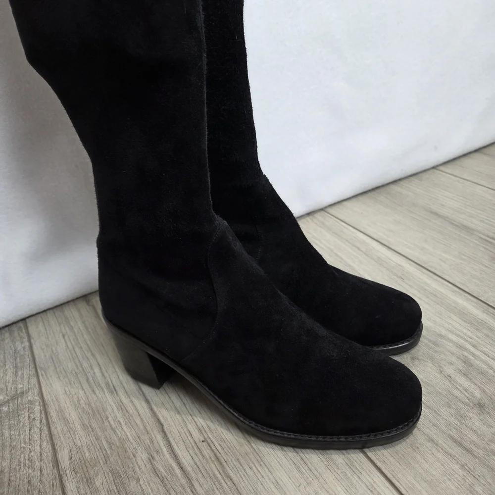 STUART WEITZMAN Tieland Over-The-Knee Boots Black Suede Womens 6 OTH Block Heel